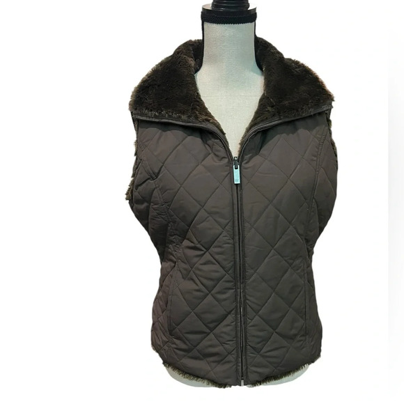 Weatherproof garment company reversible faux fur full zip up vest brown winter - Picture 3 of 16
